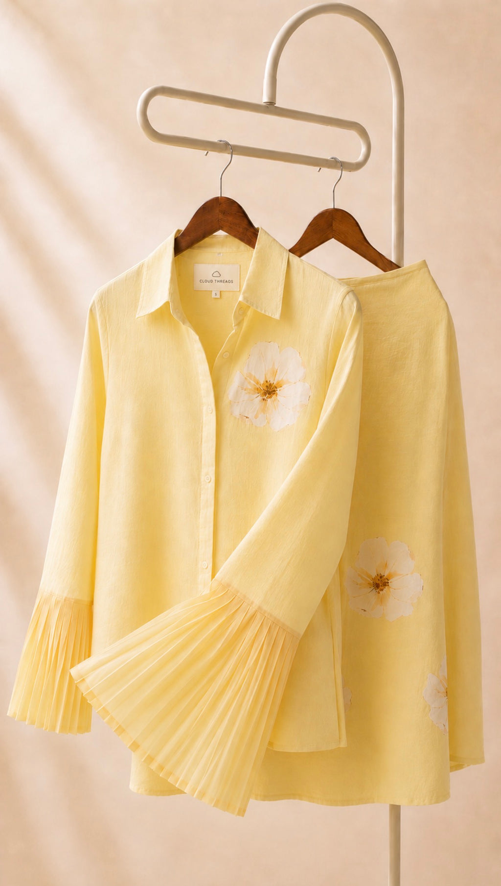 Pleated sleeves linen set